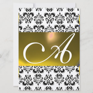 Convite MONOGRAMA DAMASK GEM amarelo branco