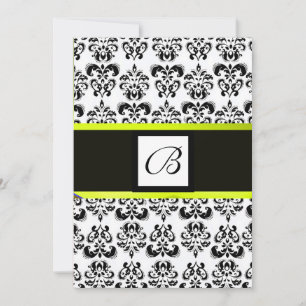 Convite MONOGRAMA DAMASK, preto e branco, amarelo