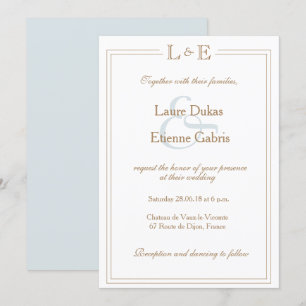 Convite Monograma de ampersor azul claro e casamento moder