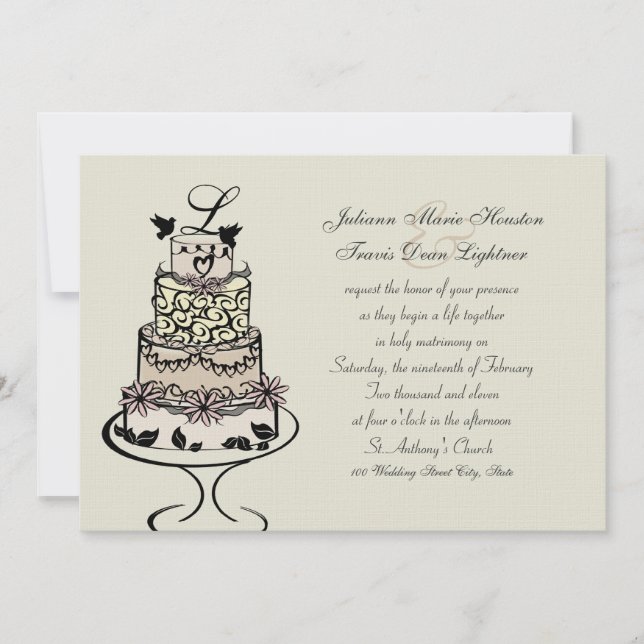 Convite Monograma de Bolo de Casamento / Casamento (Frente)