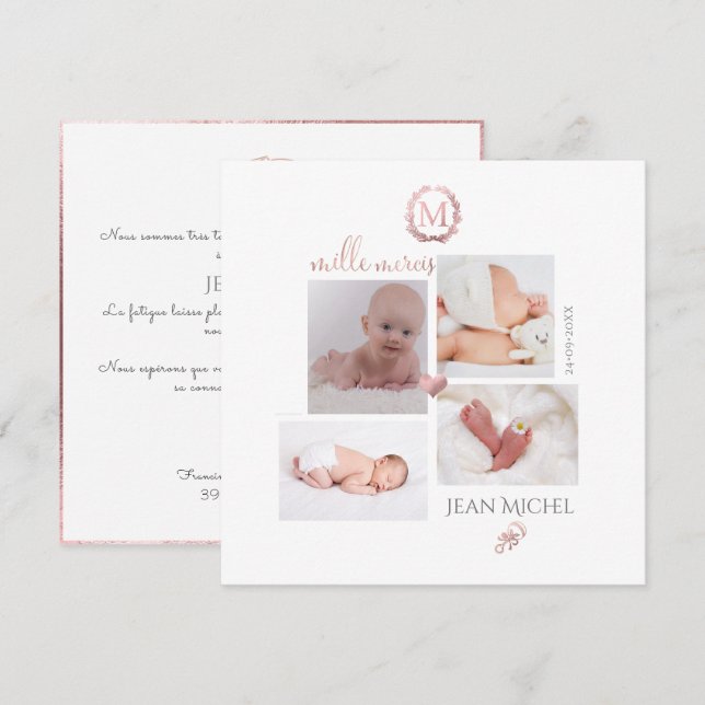 Convite Monograma de bricolage em Dourado  Agradecimento (Frente/Verso)