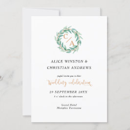 Convite Monograma de Caligrafia Eucalyptus Moderna