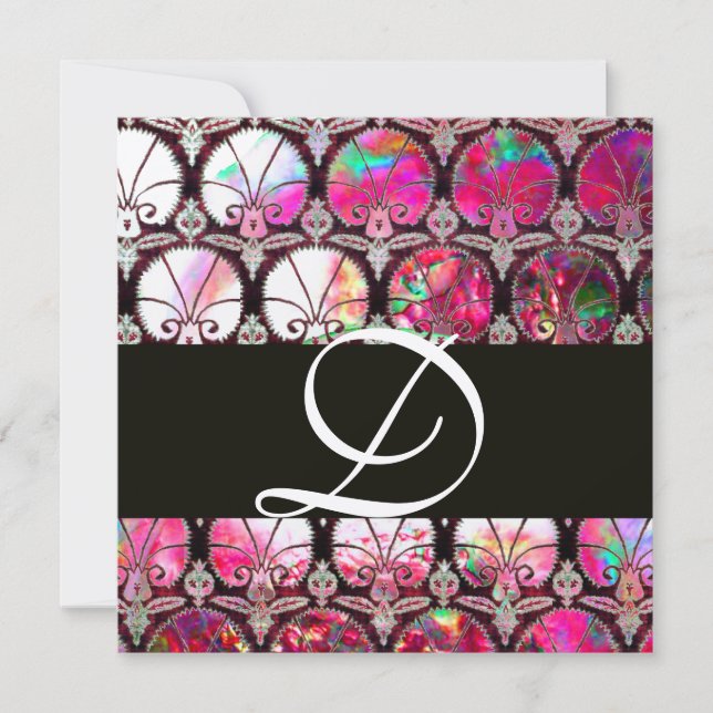 CONVITE MONOGRAMA DE CARNAÇÕES DE PINK MÃE DE PÉROL DAMASK (Frente)