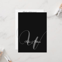 Convite Monograma de Casamento Branco Negro Elegante