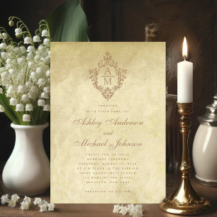 Convite Monograma de Casamento Brasão Antigo Pergaminho An
