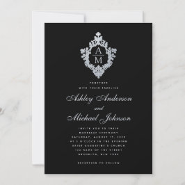 Convite Monograma de Casamento Brasão Antigo Preto Caligra