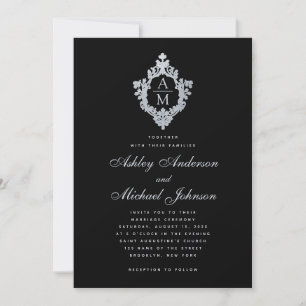 Convite Monograma de Casamento Brasão Antigo Preto Caligra