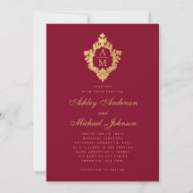 Monograma de Casamento Burgundy Dourado Falso Bras