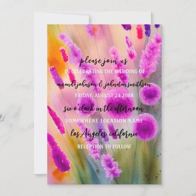 Convite Monograma de Casamento Código QR Prado Roxo Verde (Frente)