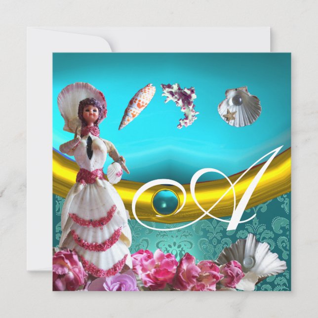 CONVITE MONOGRAMA DE CASAMENTO DA PRAIA DE AQUAMARINA AZUL (Frente)