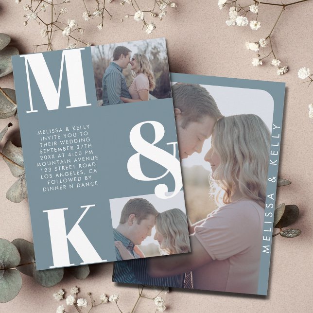 Convite Monograma de Casamento de Foto Minimalista Moderno (Criador carregado)