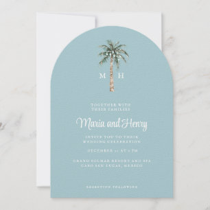 Convite Monograma de Casamento de Praia Archada de Palma d