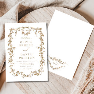 Convite Monograma de Casamento Dourado francês vitoriano