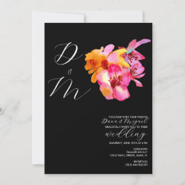 Convite Monograma de casamento em aquarela com flores bril
