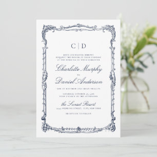 Convite Monograma de Casamento em Letra de Forma Clássica