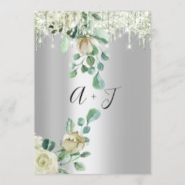 Convite Monograma de Casamento Florais Casa Prata Verde