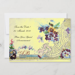 Convite Monograma de Casamento Floral Amarelo Azul-Rosa RO