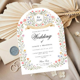 Convite Monograma de Casamento Floral Arqueado, Jardim Rom
