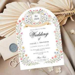 Convite Monograma de Casamento Floral Arqueado, Jardim Rom