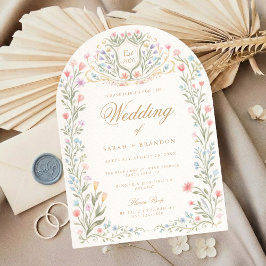 Convite Monograma de Casamento Floral Arqueado, Jardim Rom