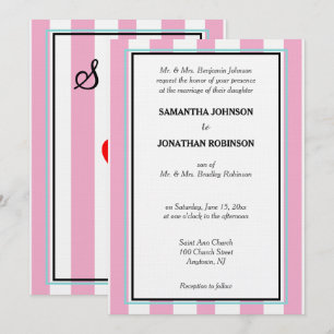Convite Monograma de Casamento Listras Rosa Branco Azul