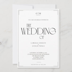 Convite Monograma de Casamento Minimalista Preto e Branco