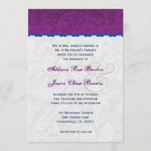 Convite Monograma de Casamento Roxo, Azul e Prata V05
