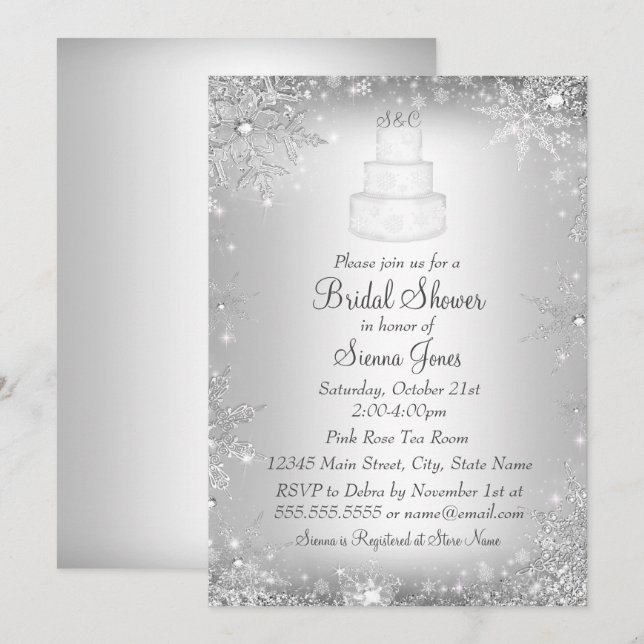 Convite Monograma de Chá de panela de prata de bolos (Frente/Verso)