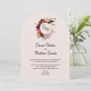 Convite Monograma de Chrysanthemum em Cameo Beige