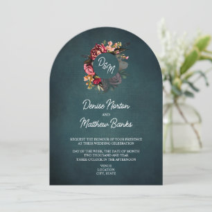 Convite Monograma de Chrysanthemum em Teal