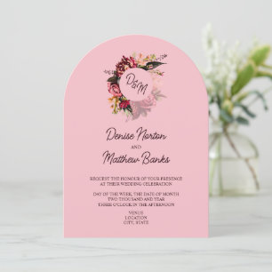 Convite Monograma de crisântemo em cor-de-rosa com flores