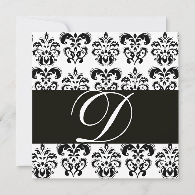CONVITE MONOGRAMA DE DAMASK PRETO E BRANCO (Frente)