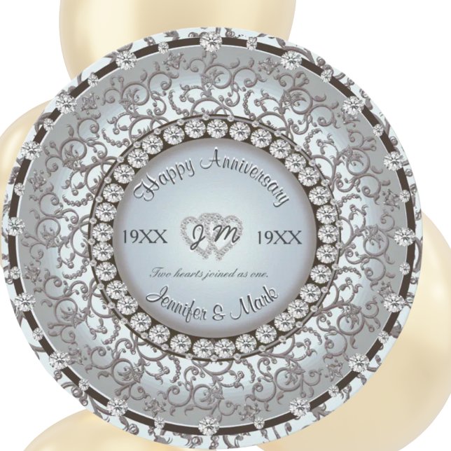 Convite Monograma de Diamante de Aniversário Ornamental (Criador carregado)