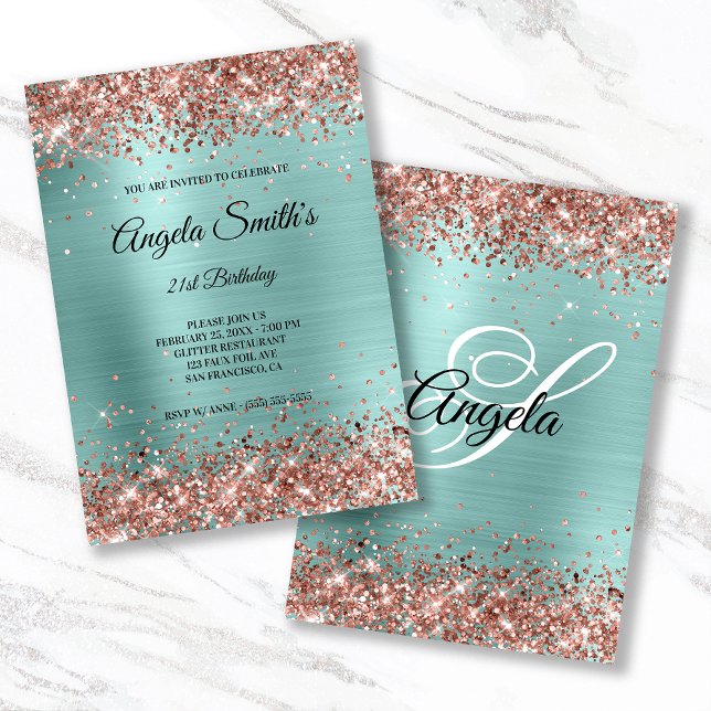 Convite Monograma de folha fina Dourada brilhante Rosa (Criador carregado)