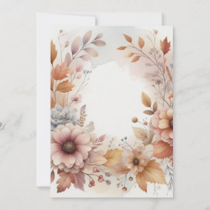 Convite Monograma de folhas e flores de outono aquarela 