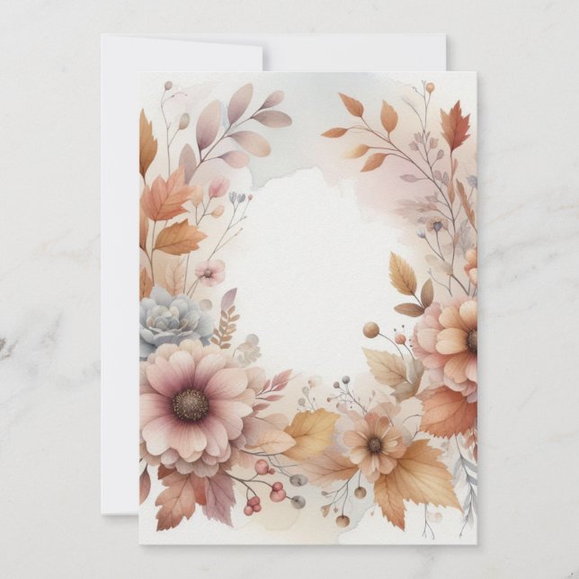 Convite Monograma de folhas e flores de outono aquarela  (Frente)