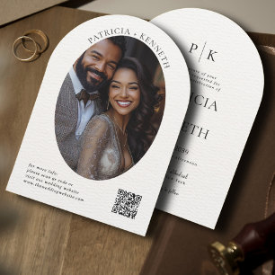 Convite Monograma de Foto de Casamento do Arco Preto e Bra