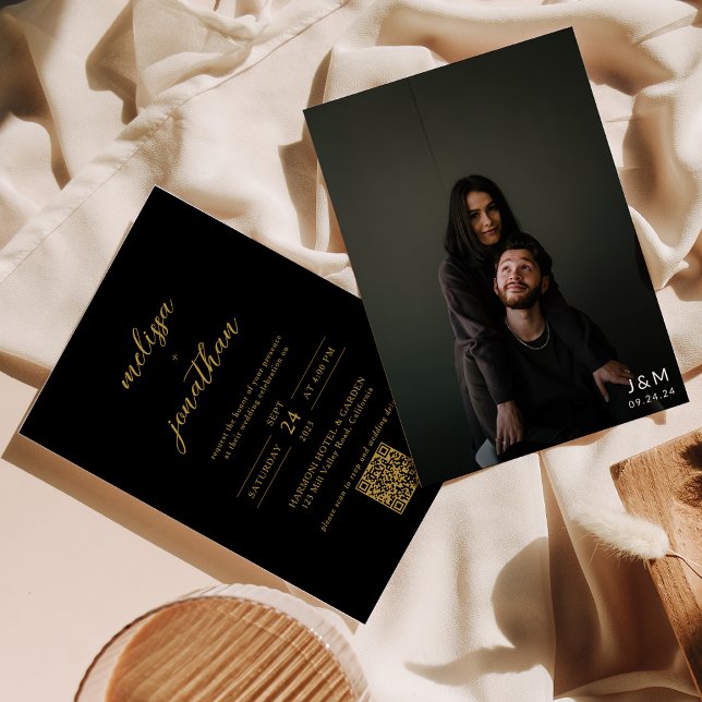 Convite Monograma de Fotografia Preto e Dourado Moderno Ca (Criador carregado)