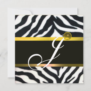 Convite MONOGRAMA DE FUR BRANCO ZEBRA-BRANCO AMARELO,Topaz