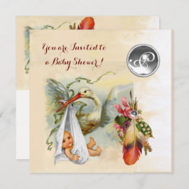 CONVITE MONOGRAMA DE GEMSTONE BRANCA COM CHÁ DE FRALDAS DE