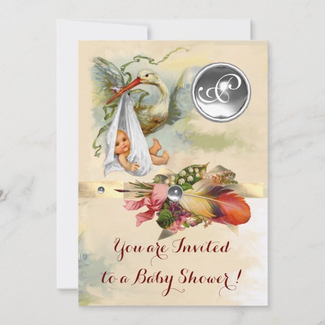 CONVITE MONOGRAMA DE GEMSTONE BRANCA COM CHÁ DE FRALDAS DE (Frente)