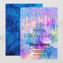 Convite Monograma de gotejamento de unicórnio azul-quic