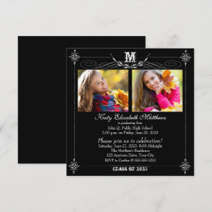 Convite Monograma de Graduação com Duas Fotos Elegantes