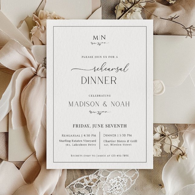 Convite Monograma de Janto de ensaio, Casamento clássico (Criador carregado)