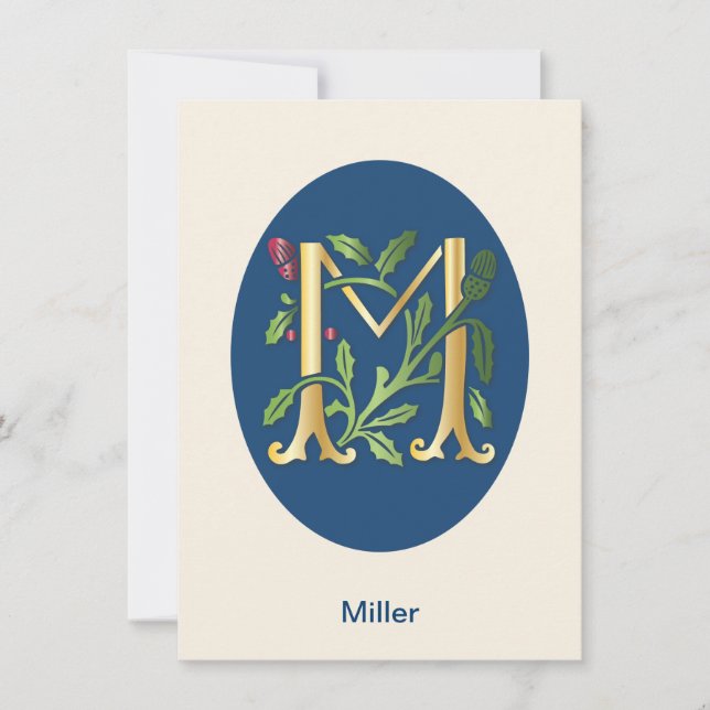 Convite Monograma de letra M Flor de lis (Frente)