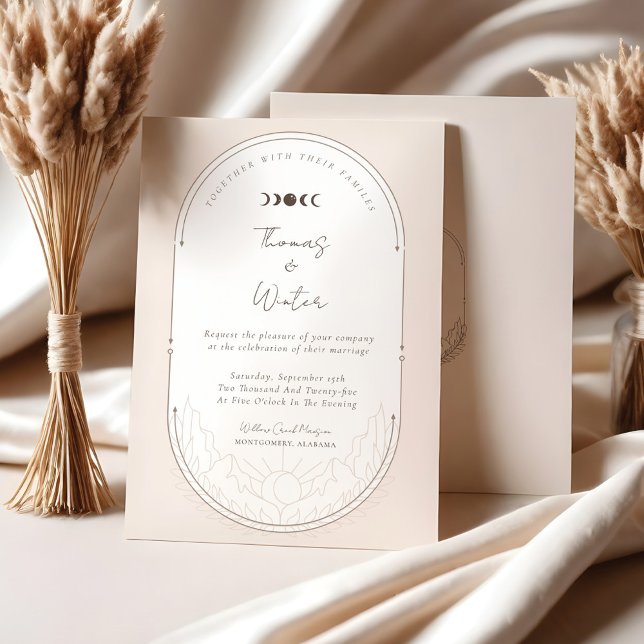 Convite Monograma de Lua e Estrelas Holísticas Mínimas (Minimal Celestial Holistic Moon & Stars Monogram Invitation)