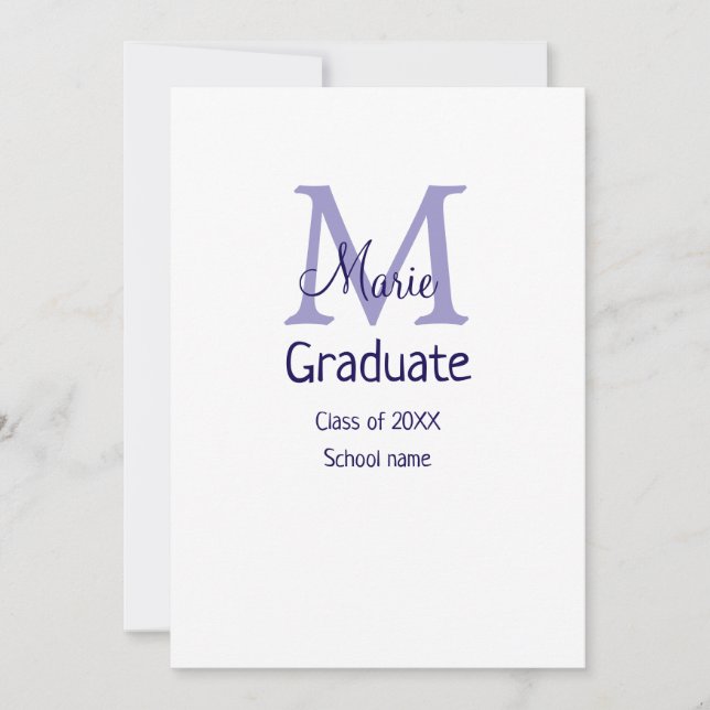 Convite Monograma de nome adicional de graduado roxo simpl (Frente)