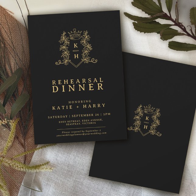 Convite Monograma de ouro, ensaio de casamento preto (Criador carregado)