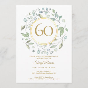 Convite Monograma de Ouro Laurel Garland 60º Aniversário