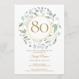 Convite Monograma de Ouro Laurel Garland 80º Aniversário